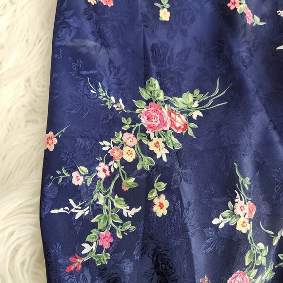 Inner Most Robe Dress Gown Satin Lace Women size Large Rose Cottgecore Navy Blue - Picture 6 of 12